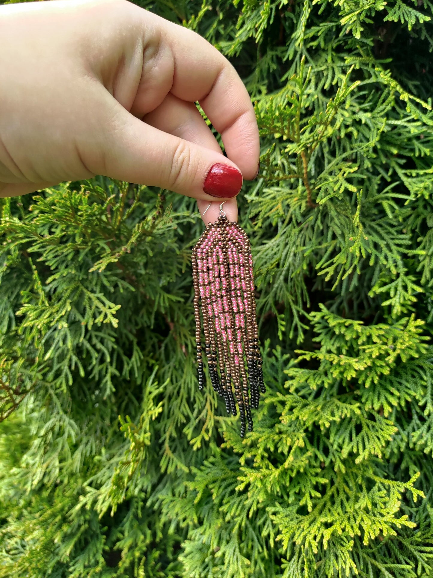 Boho Chic Pink & Bronze Leaf Statement Earrings