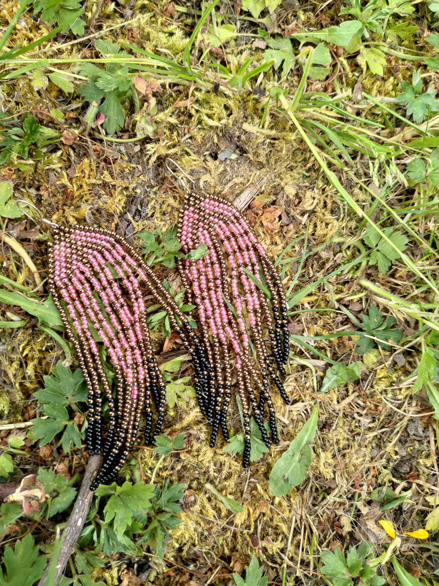 Boho Chic Pink & Bronze Leaf Statement Earrings