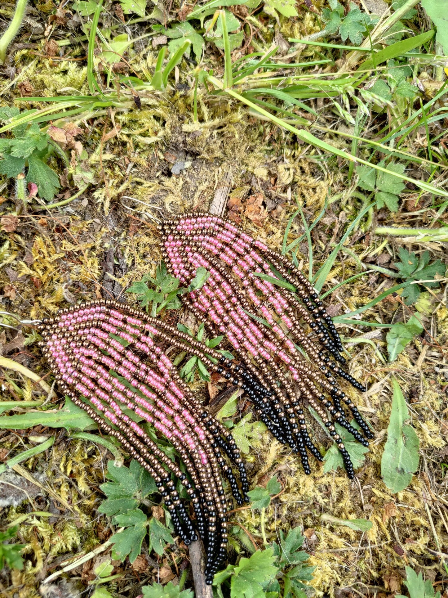 Boho Chic Pink & Bronze Leaf Statement Earrings