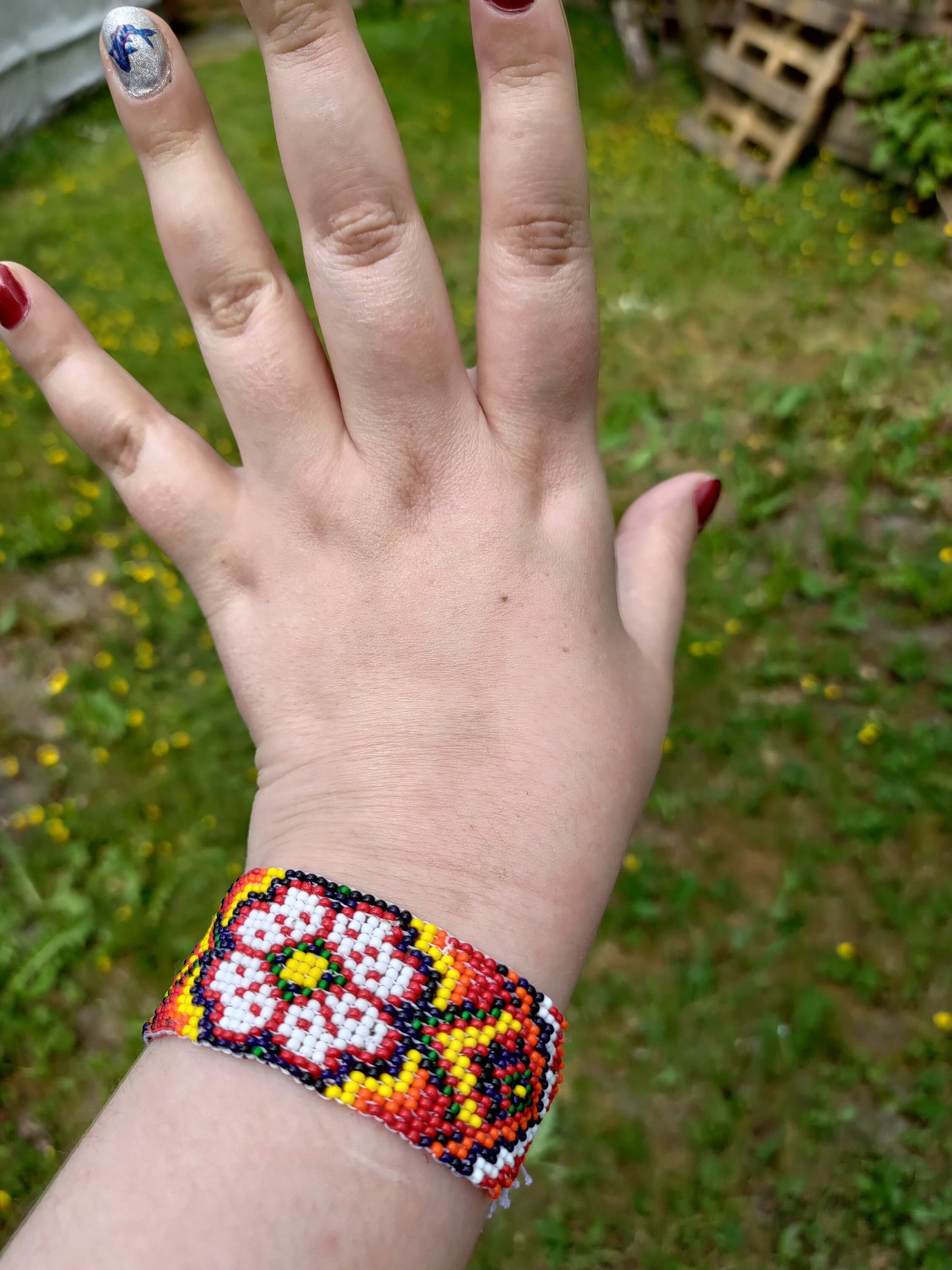 Boho Flower Bead Bracelet Wide- Floral Cuff, Loom & Beaded Bracelets - Gift for Her