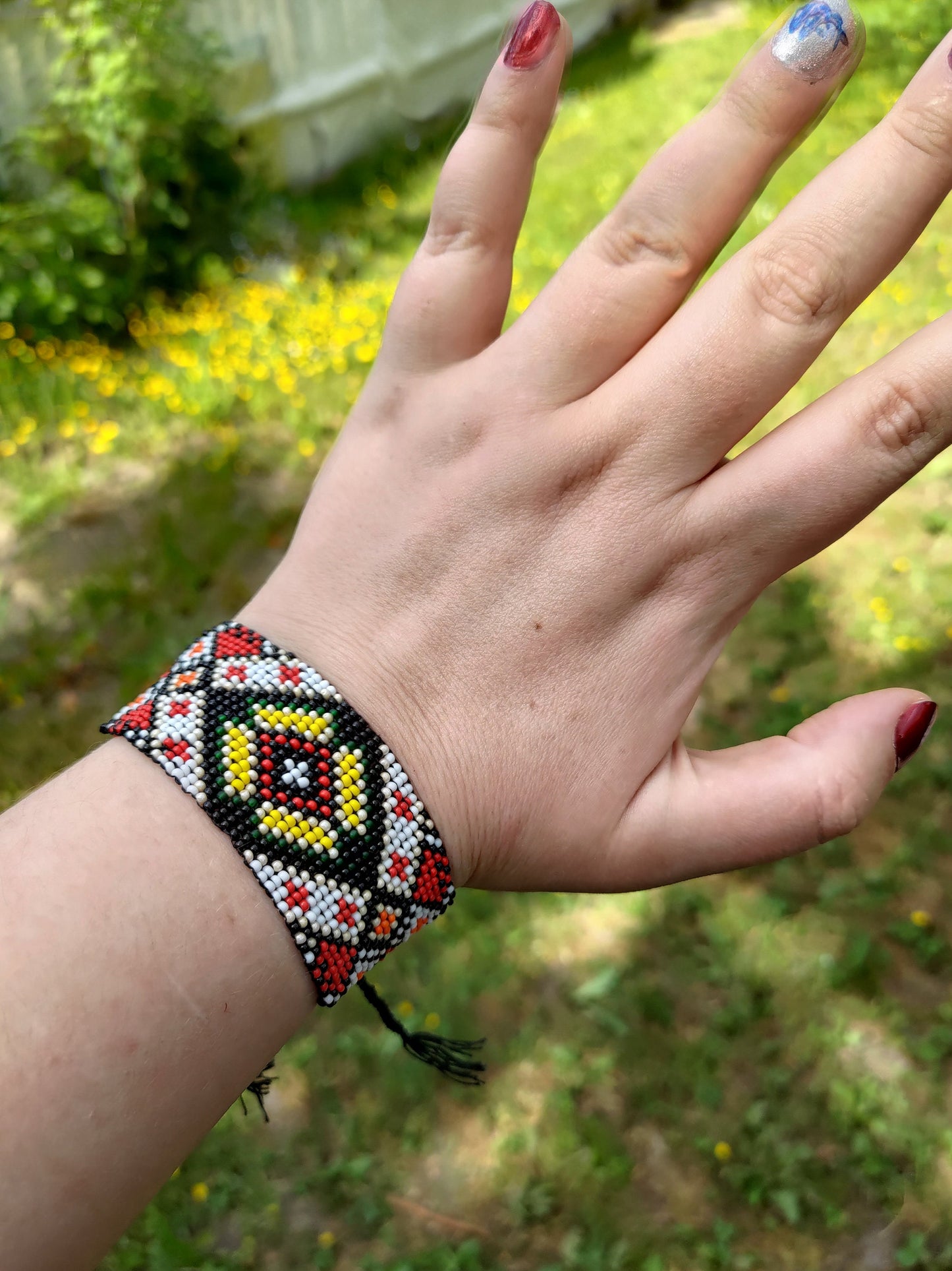 Handcrafted Boho Woven Cuff Bracelet - Unique Seed Bead Design - Adjustable Ethnic Armband