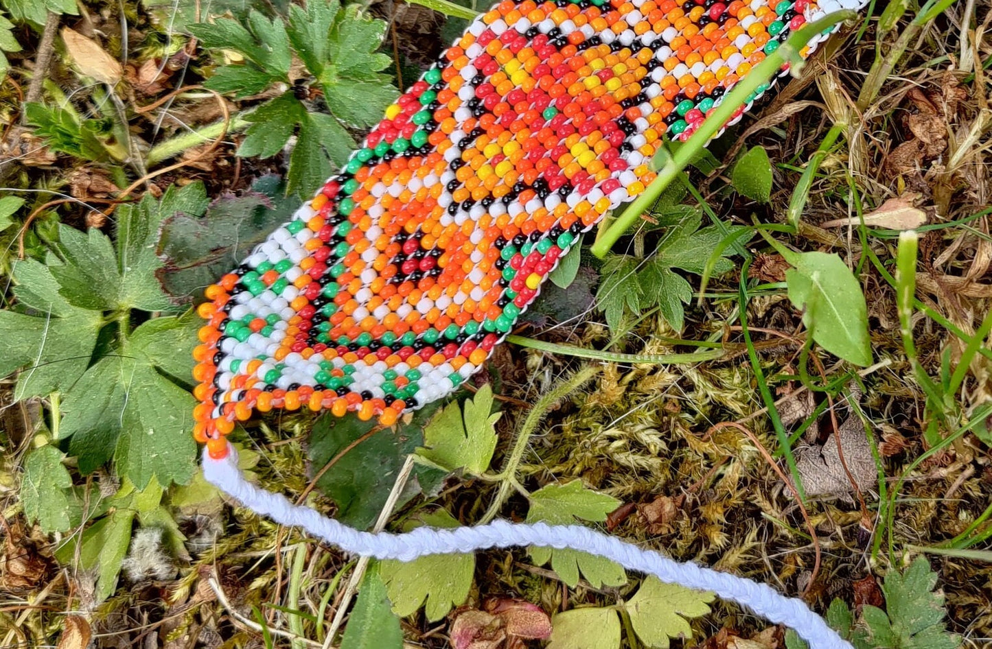 Seed Bead Loom Bracelet, Ethnic Large Cuff For Women, Traditional Seed Bead Bracelet, White Orange Black Green, Wide Woven, Boho Gift Her