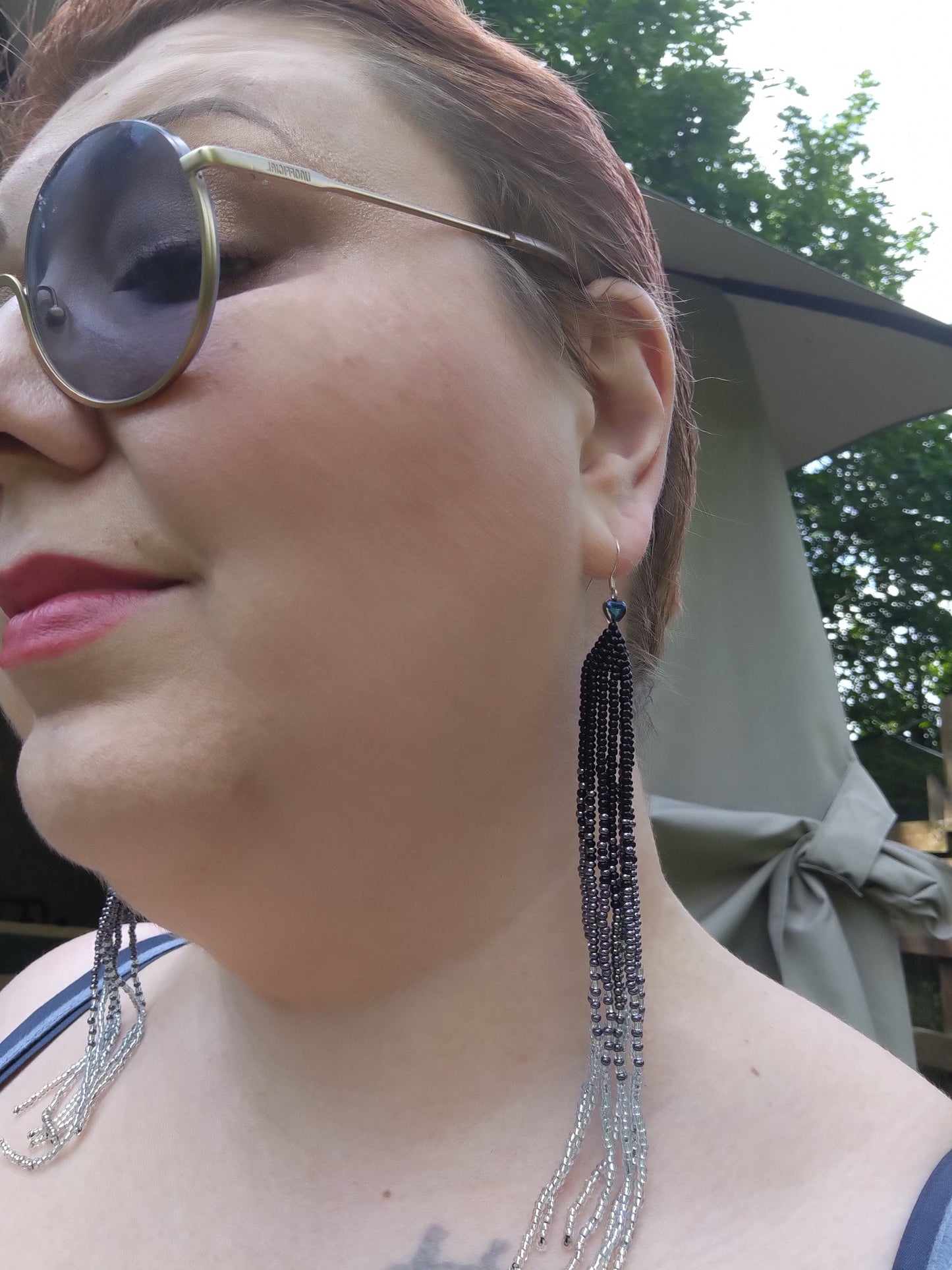 Elegant Black and Silver Seed Bead Earrings - Lightweight and Extra Long Dangles