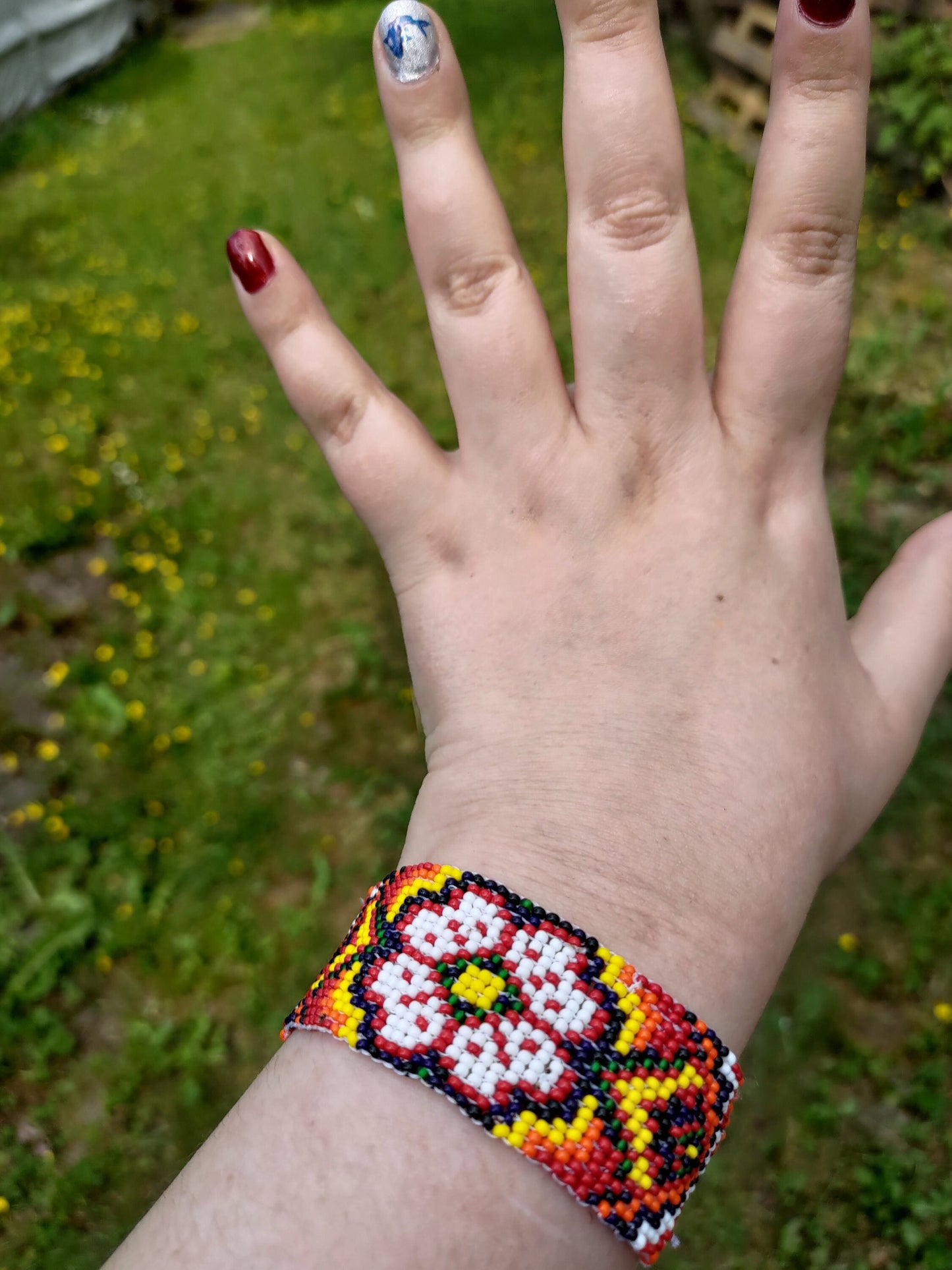 Boho Flower Bead Bracelet Wide- Floral Cuff, Loom & Beaded Bracelets - Gift for Her