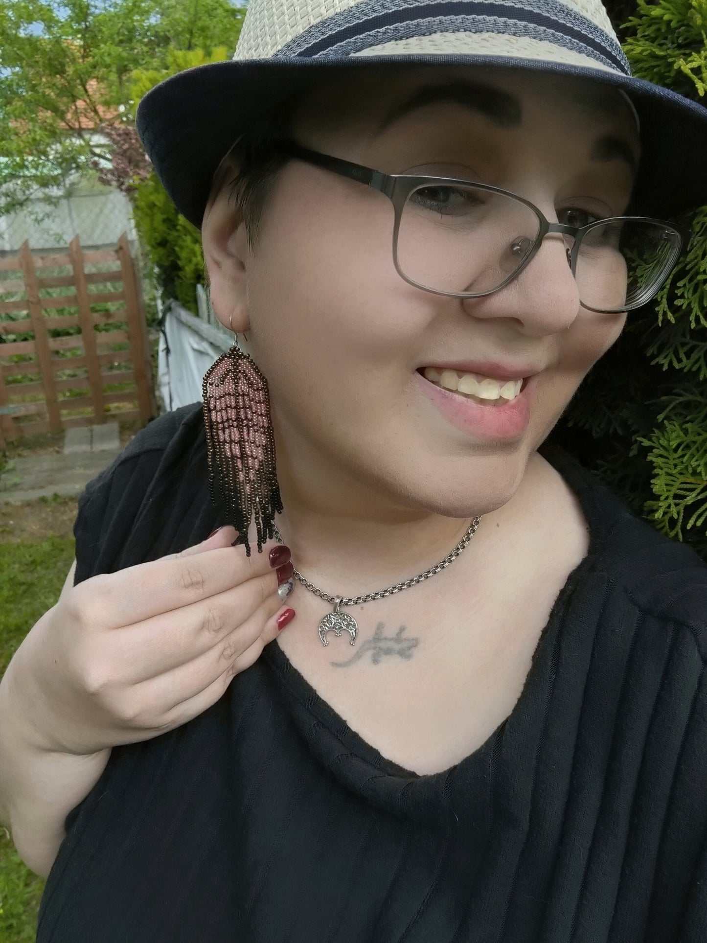 Boho Chic Pink & Bronze Leaf Statement Earrings