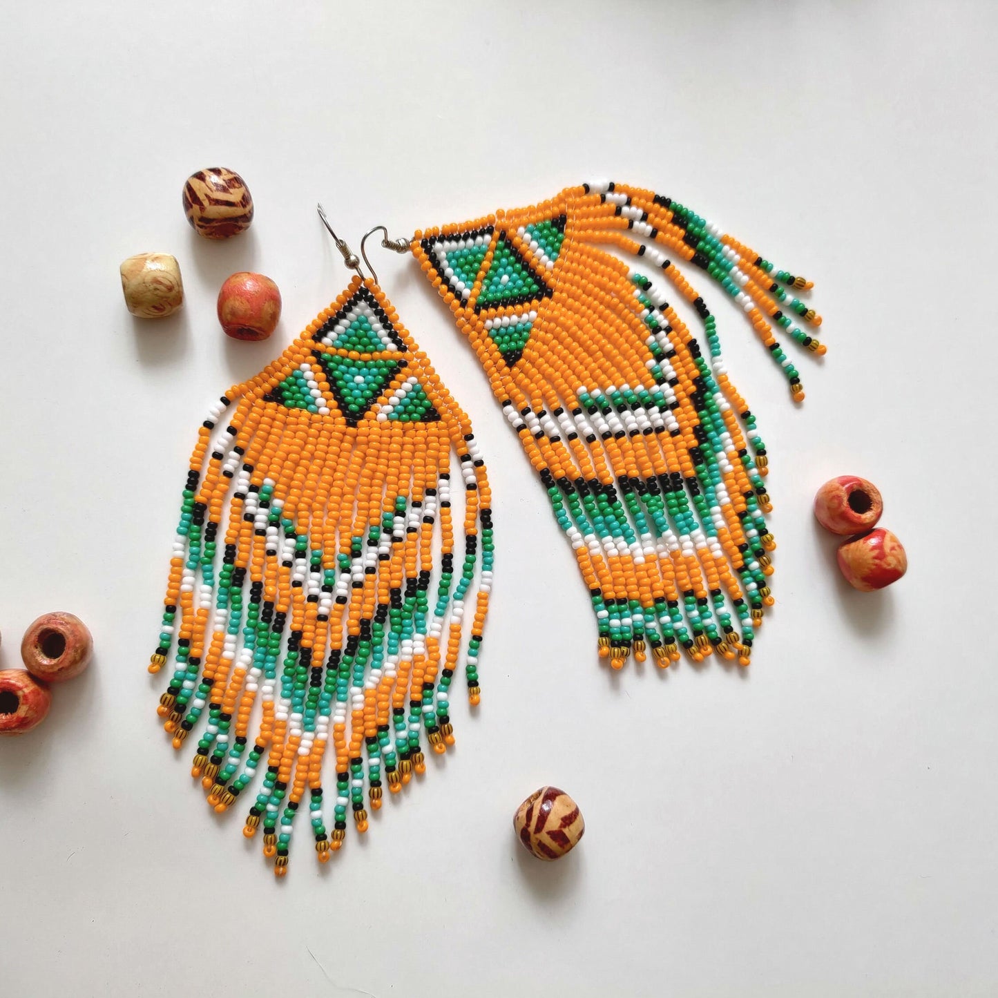 Geometric Fringe Earrings: Orange Summer Statement Jewelry