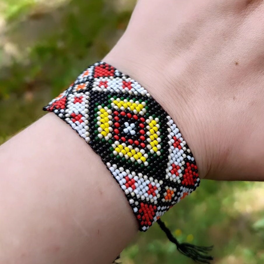 Handcrafted Boho Woven Cuff Bracelet - Unique Seed Bead Design - Adjustable Ethnic Armband