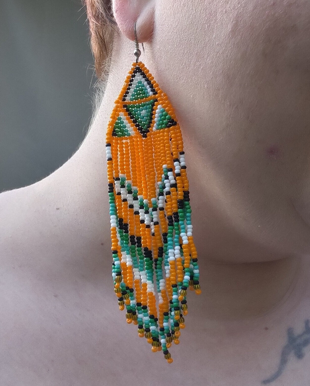 Geometric Fringe Earrings: Orange Summer Statement Jewelry