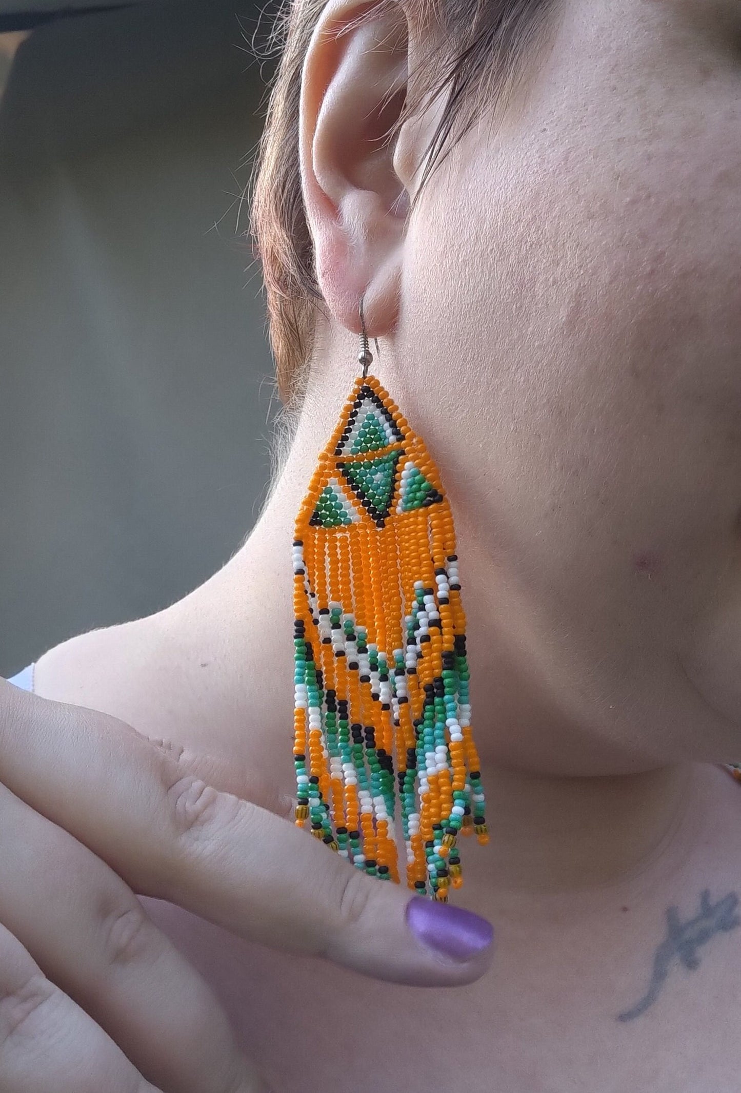 Geometric Fringe Earrings: Orange Summer Statement Jewelry