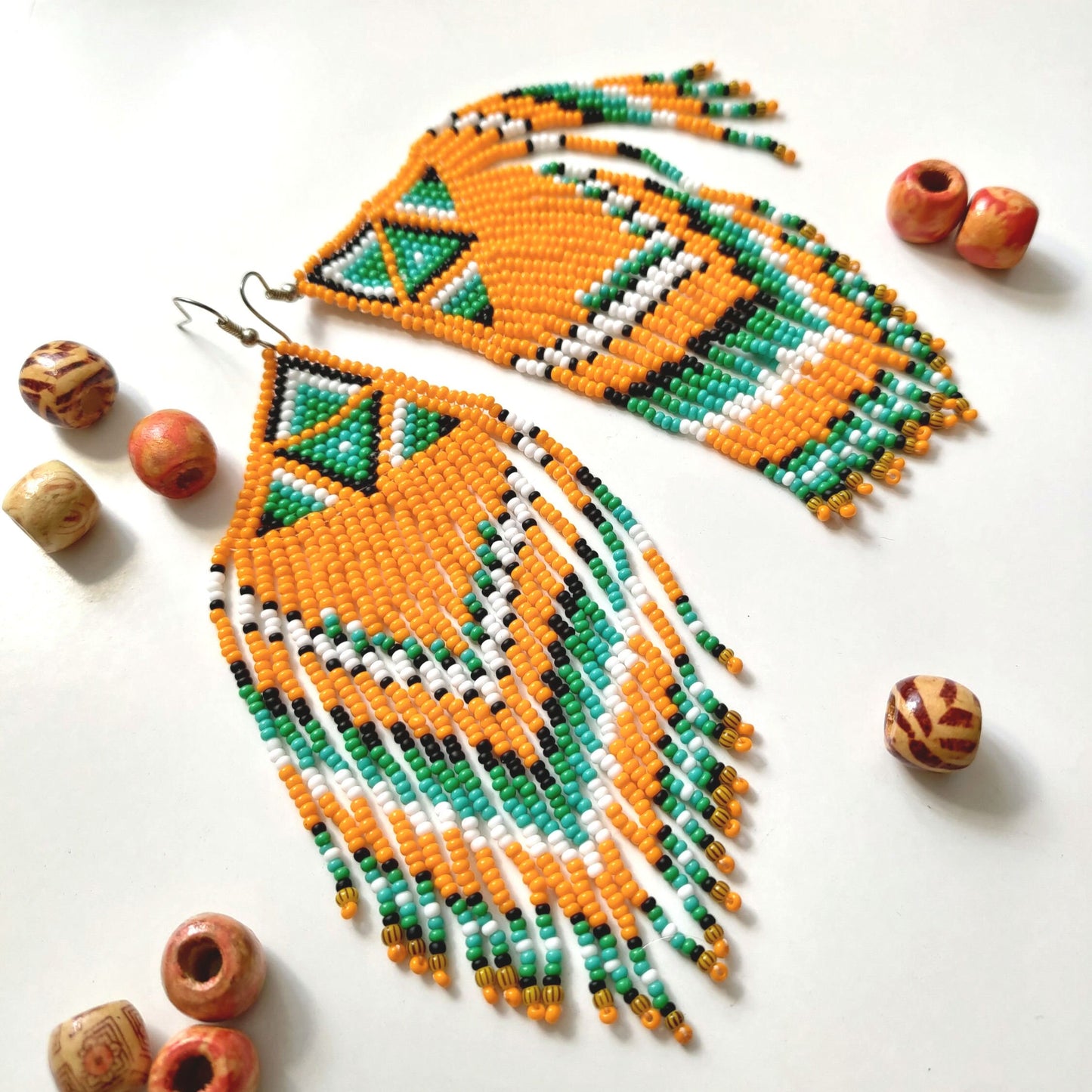 Geometric Fringe Earrings: Orange Summer Statement Jewelry