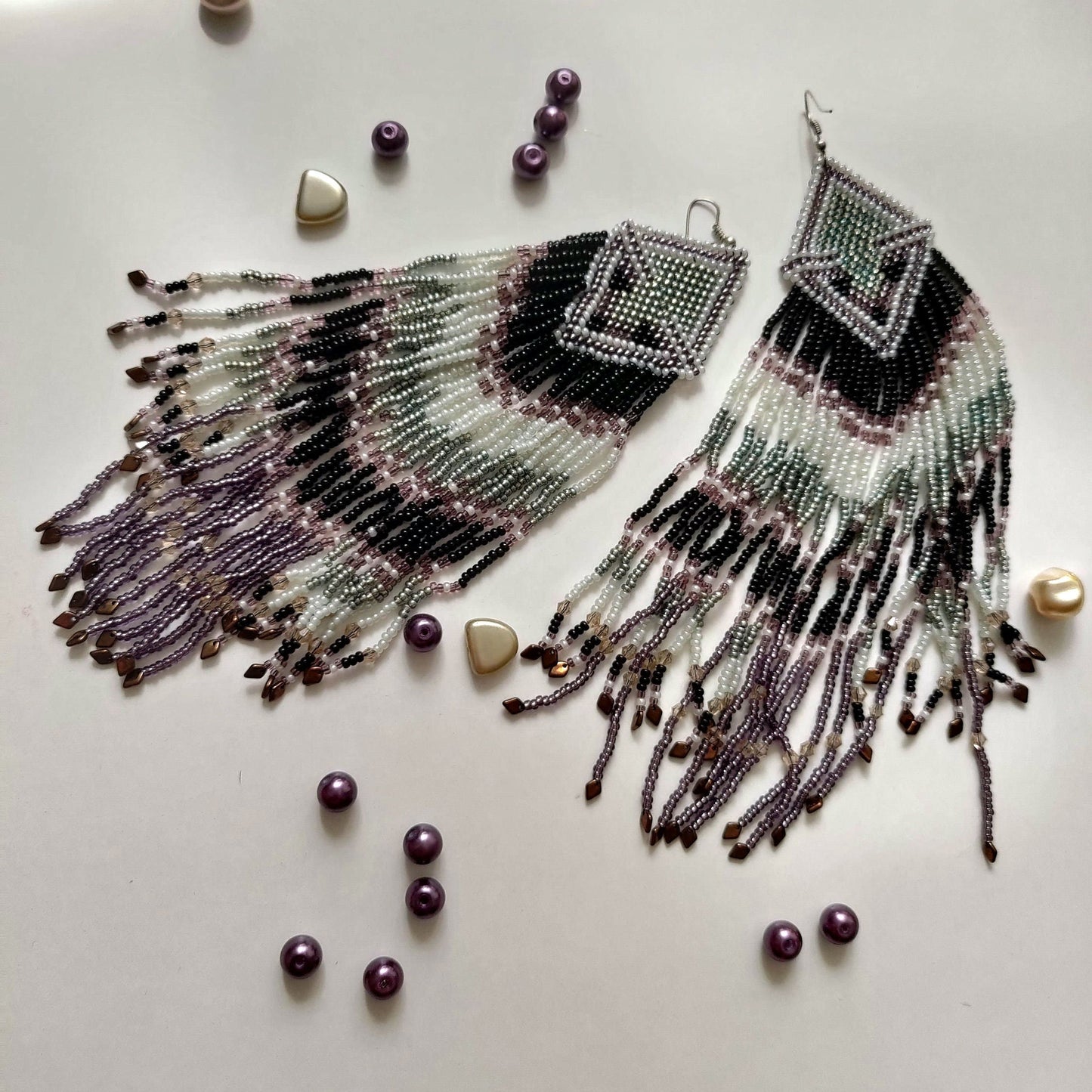 Gorgeous Fringe Earrings for Evening and Beach Looks - Lavender Metallic and Bronze Accents