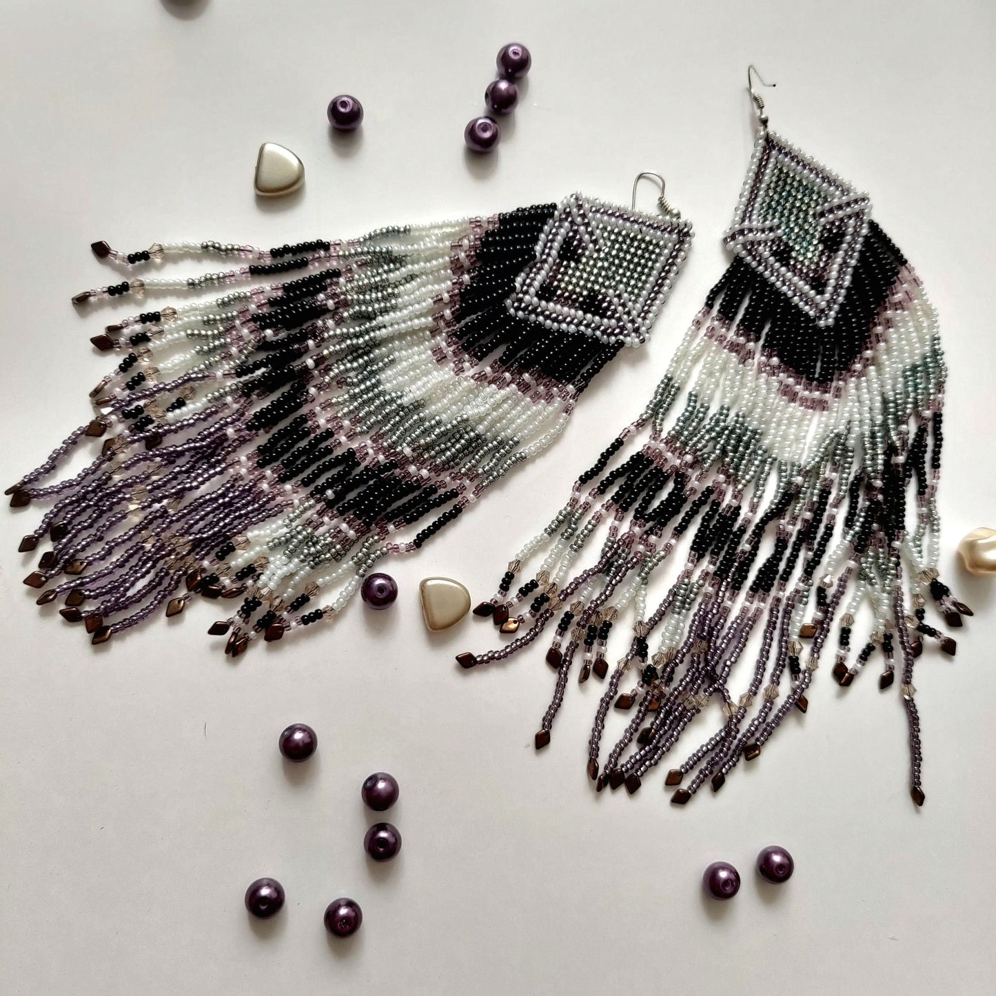 Gorgeous Fringe Earrings for Evening and Beach Looks - Lavender Metallic and Bronze Accents