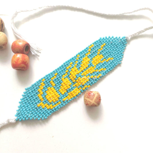 Beaded loom wheat Ornament bracelet blue and yellow  Bead Bracelet boho bracelet woven Weaving Handmade bracelet wristband