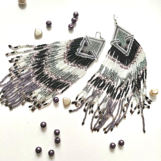 Gorgeous Fringe Earrings for Evening and Beach Looks - Lavender Metallic and Bronze Accents