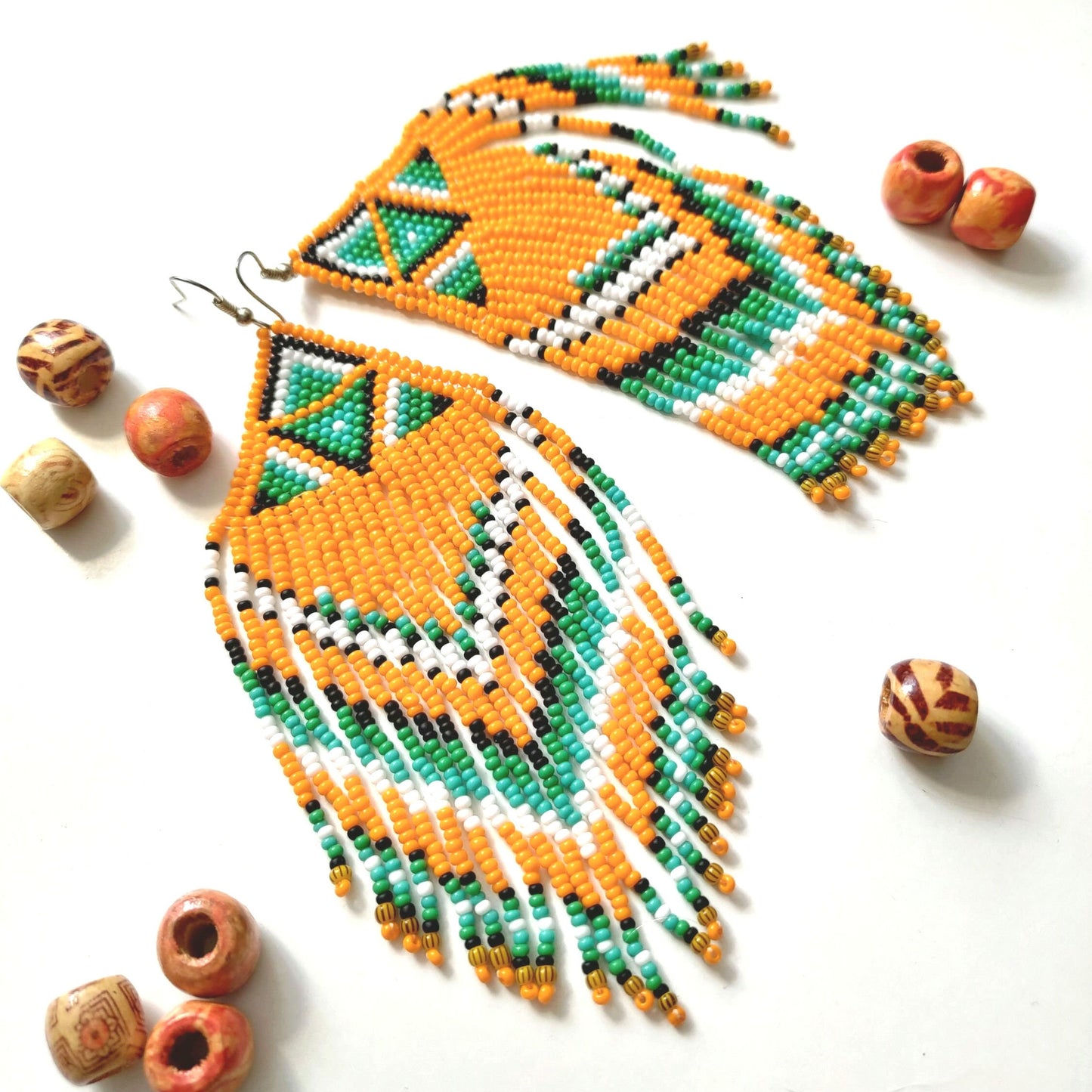 Geometric Fringe Earrings: Orange Summer Statement Jewelry